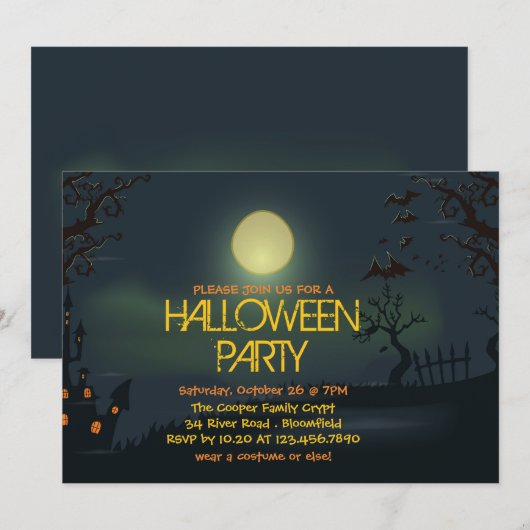 Uitnodiging Bleke Maan Halloweenfeest (Voorkant / Achterkant)