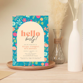 Uitnodiging, bloemen op helderblauw (elke leeftijd kaart