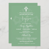 Uitnodiging Bloemenkruis Doop Sage Groen (Voorkant / Achterkant)