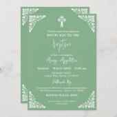 Uitnodiging Bloemenkruis Doop Sage Groen (Voorkant / Achterkant)