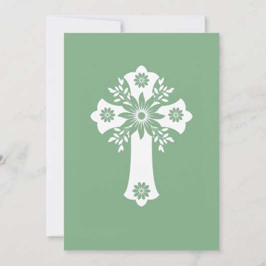 Uitnodiging Bloemenkruis Doop Sage Groen (Achterkant)