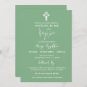 Uitnodiging Bloemenkruis Doop Sage Groen (Voorkant / Achterkant)