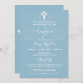 Uitnodiging Bloemenkruis Doop Sky Blue (Voorkant / Achterkant)