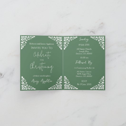 Uitnodiging Bloemenkruis doop varen Groen (Binnen)