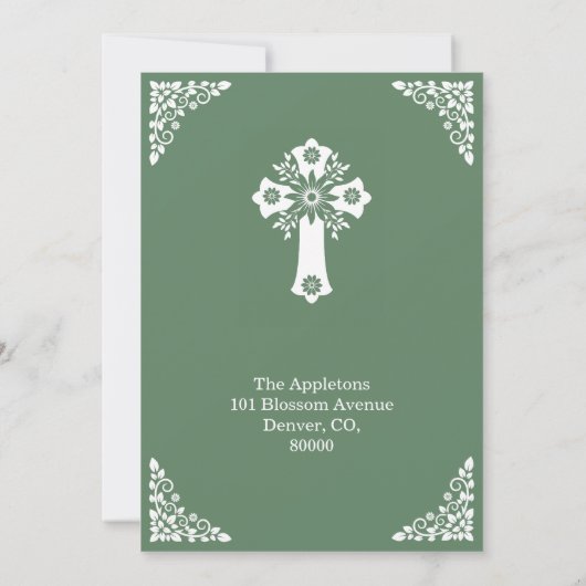 Uitnodiging Bloemenkruis Doop varen Groen (Achterkant)