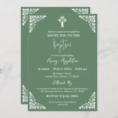 Uitnodiging Bloemenkruis Doop varen Groen (Voorkant / Achterkant)