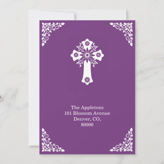 Uitnodiging Bloemenkruis Doop Zoete Pruim (Achterkant)