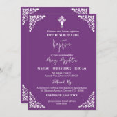 Uitnodiging Bloemenkruis Doop Zoete Pruim (Voorkant / Achterkant)