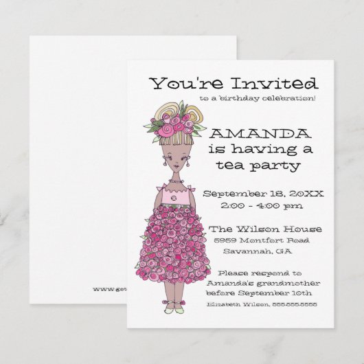 Uitnodiging Bloemenmeisje Birthday Party (Voorkant / Achterkant)