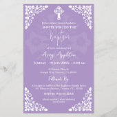 Uitnodiging Bloemkruis Doop Lila Lage Prijs Flyer (Voorkant)