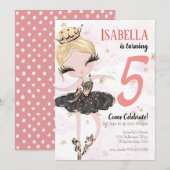 Uitnodiging Blonde Ballerina Birthday (Voorkant / Achterkant)