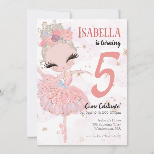 Uitnodiging Blonde Ballerina Birthday (Voorkant)
