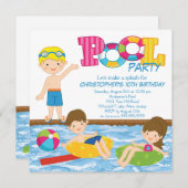 Uitnodiging Blonde Boy Birthday Summer Pool (Voorkant / Achterkant)