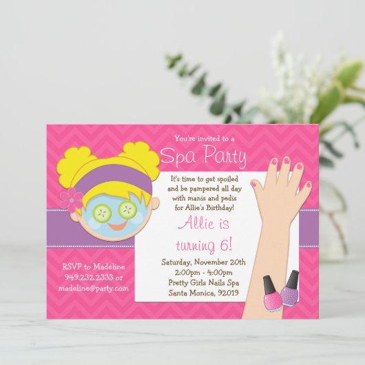 Uitnodiging Blonde Spa Birthday (Staand voorkant)