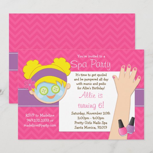 Uitnodiging Blonde Spa Birthday (Voorkant / Achterkant)