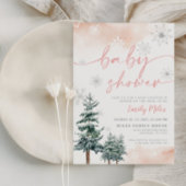 Uitnodiging, blozen en roze winterbaby shower kaart