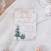 Uitnodiging, blozen en roze winterbaby shower kaart