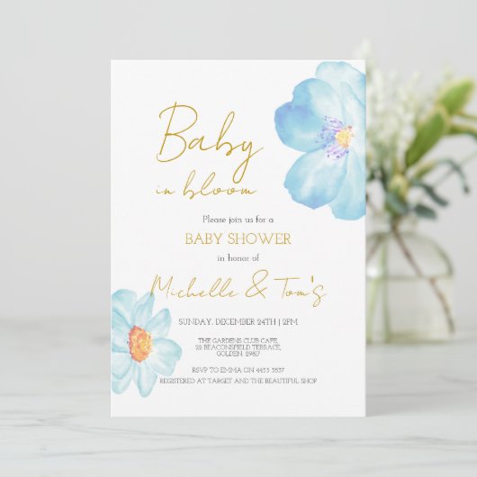 Uitnodiging Blue Baby in Bloom (Staand voorkant)
