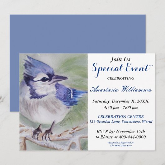 UITNODIGING BLUE BIRD OF HAPPINESS PARTY EVENEMENT (Voorkant / Achterkant)
