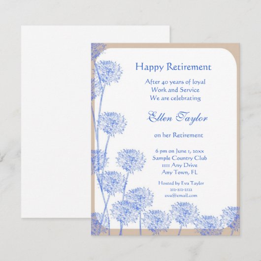 Uitnodiging  Blue Dandelion Retirement Party (Voorkant / Achterkant)