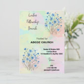 Uitnodiging Blue Flower Ladies Fellowship Brunch (Staand voorkant)