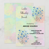 Uitnodiging Blue Flower Ladies Fellowship Brunch (Voorkant / Achterkant)