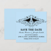 Uitnodiging Blue Love Bird Swirls Save the Date (Voorkant / Achterkant)
