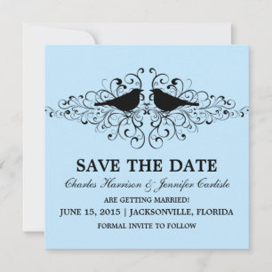 Uitnodiging Blue Love Bird Swirls Save the Date