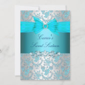 Uitnodiging Blue Rose Bow Sweet Sixteen (Voorkant)