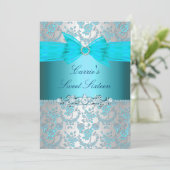 Uitnodiging Blue Rose Bow Sweet Sixteen (Staand voorkant)