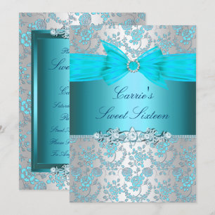 Uitnodiging Blue Rose Bow Sweet Sixteen
