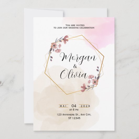 Uitnodiging Blush Bloemige Minimalistische Moderne (Voorkant)