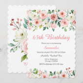 Uitnodiging Blush Floral 65e Verjaardag (Voorkant / Achterkant)