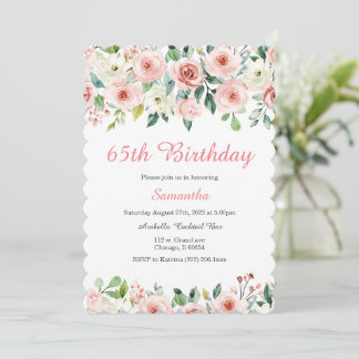 Uitnodiging Blush Floral 65e Verjaardag