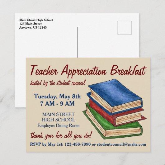 Uitnodiging boekenstapel leraar pensionering (Voorkant / Achterkant)