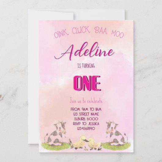 Uitnodiging boerderij meisje ONE (Voorkant)