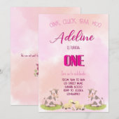 Uitnodiging boerderij meisje ONE (Voorkant / Achterkant)