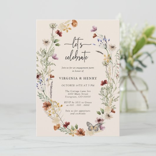 Uitnodiging Boho Engagement Party (Staand voorkant)