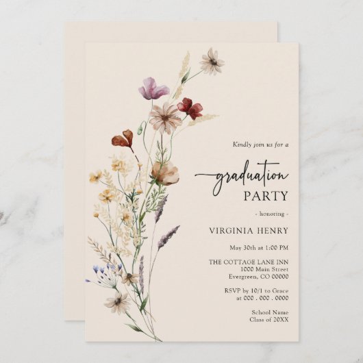 Uitnodiging Boho Graduation Party (Voorkant / Achterkant)