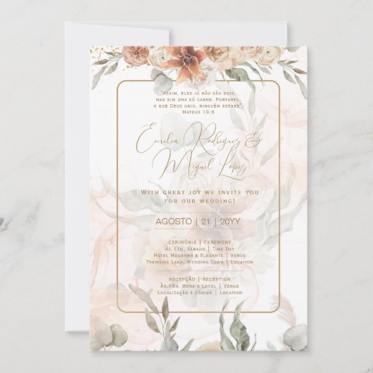 Uitnodiging Boho Pampasgras Trouwfeest (Voorkant)