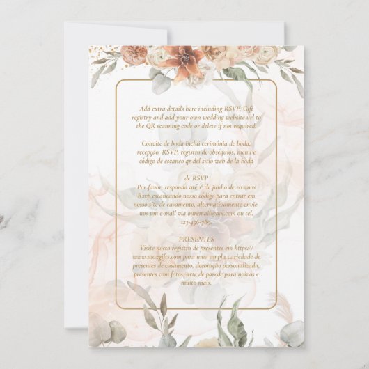 Uitnodiging Boho Pampasgras Trouwfeest (Achterkant)