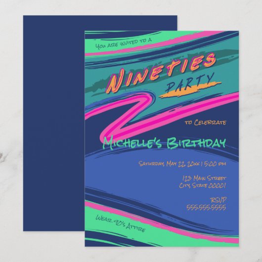 Uitnodiging Bold Nineties Feest (Voorkant / Achterkant)