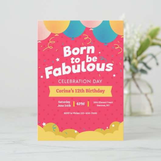 Uitnodiging Born To Be Fabulous (Staand voorkant)