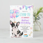 Uitnodiging Boston Terrier meisje thema (Staand voorkant)