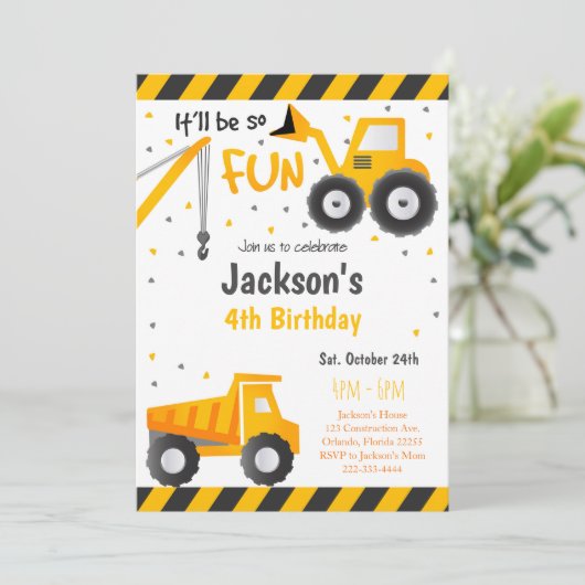 Uitnodiging Bouw Dump Truck (Staand voorkant)