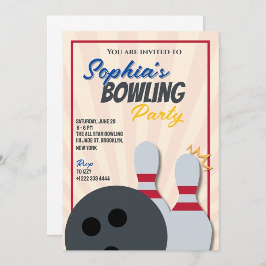 Uitnodiging Bowling Feestje 2 (Voorkant / Achterkant)
