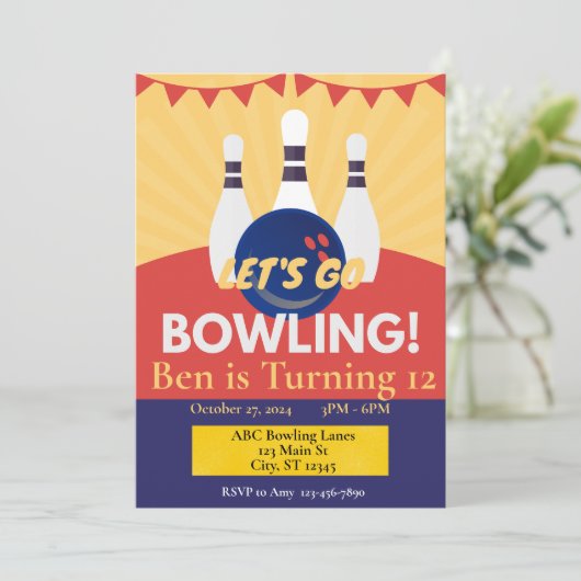 Uitnodiging Bowlingfeest (Staand voorkant)