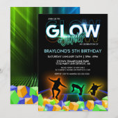 Uitnodiging Boys Glow Trampoline Park Feestje (Voorkant / Achterkant)