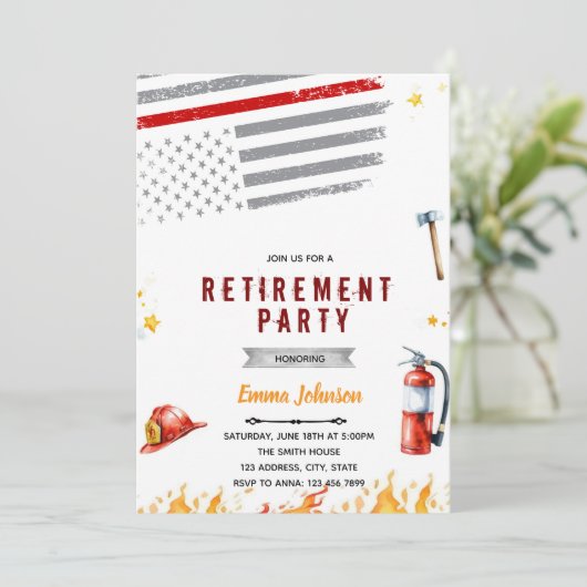 Uitnodiging brandweer pensioenfeest (Staand voorkant)