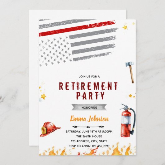 Uitnodiging brandweer pensioenfeest (Voorkant / Achterkant)